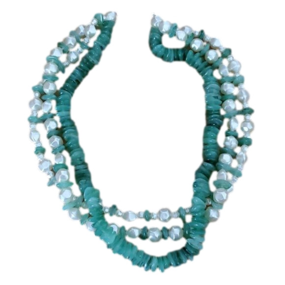 Three Strand Mint Pearl Necklace 20" Adjustable - Picture 1 of 5